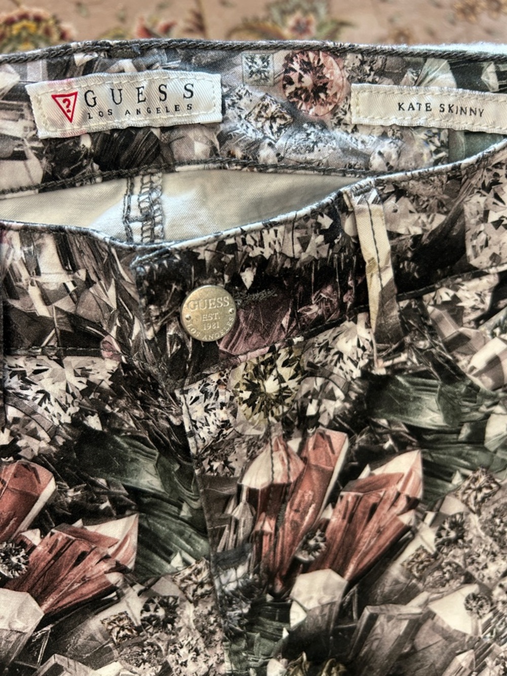 Guess Kate Skinny Jeans in Black, Pink & White Crystal Gemstone Print-27